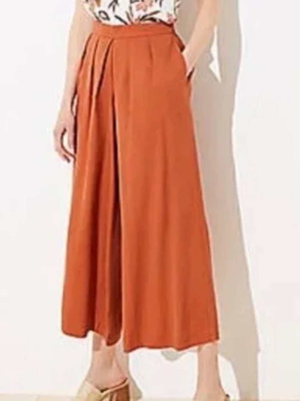 LOFT Rust Orange Pleated Wide-Leg Crop Pants